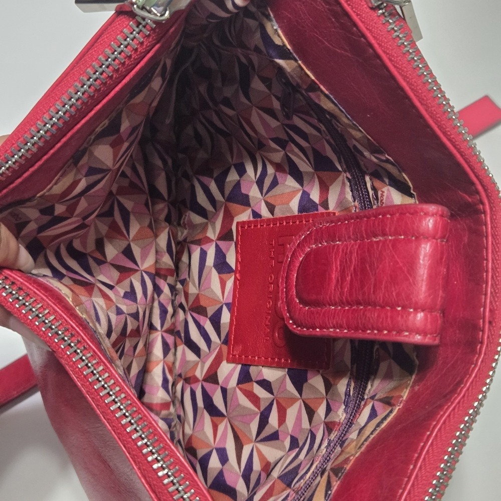 Hobo The Original Red Leather Crossbody Shoulder Bag Vintage Small Zipper Purse - Picture 6 of 14